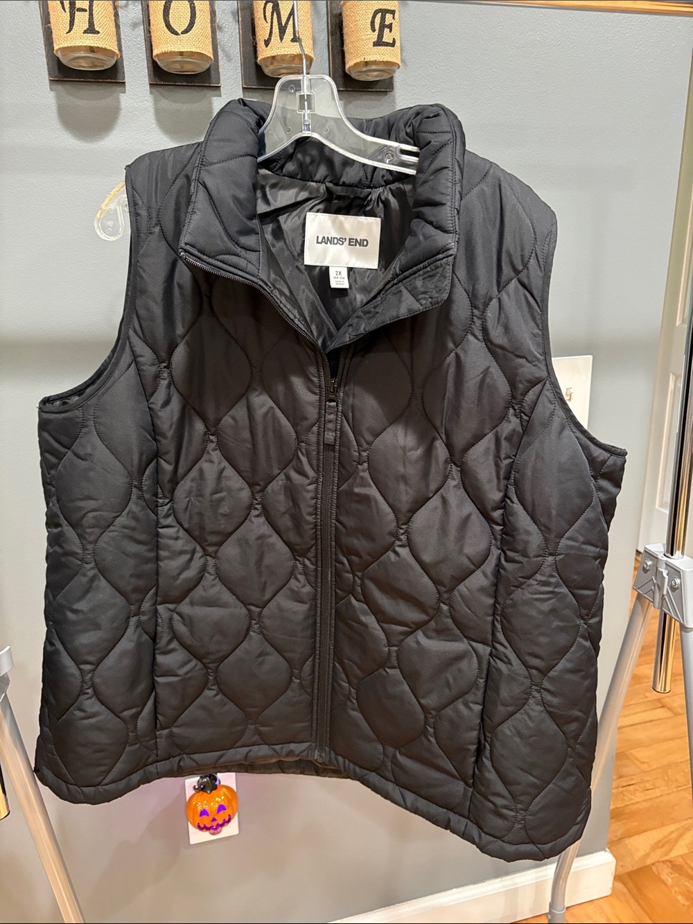 Lands' End Quilted Black Sleeveless Puffer Vest